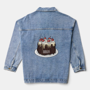 Black Forest cake cartoon illustration Denim Jacket