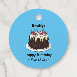 Black Forest cake cartoon illustration Favour Tags