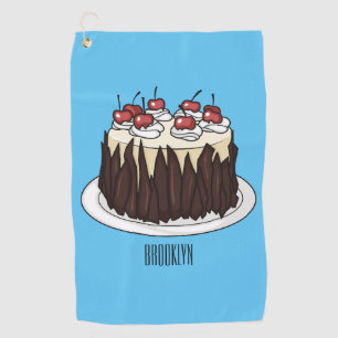 Black Forest cake cartoon illustration Golf Towel