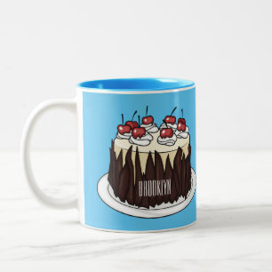 Black Forest cake cartoon illustration Two-Tone Coffee Mug