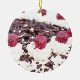 Black Forest cake in detail with white background Ceramic Ornament