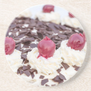 Black Forest cake in detail with white background Coaster