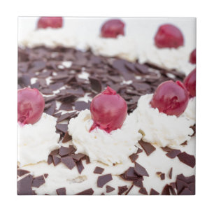 Black Forest cake in detail with white background Tile