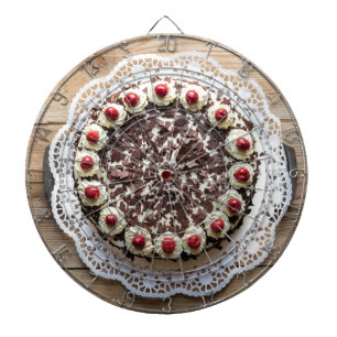 Black Forest cake on rustic wood Dartboard