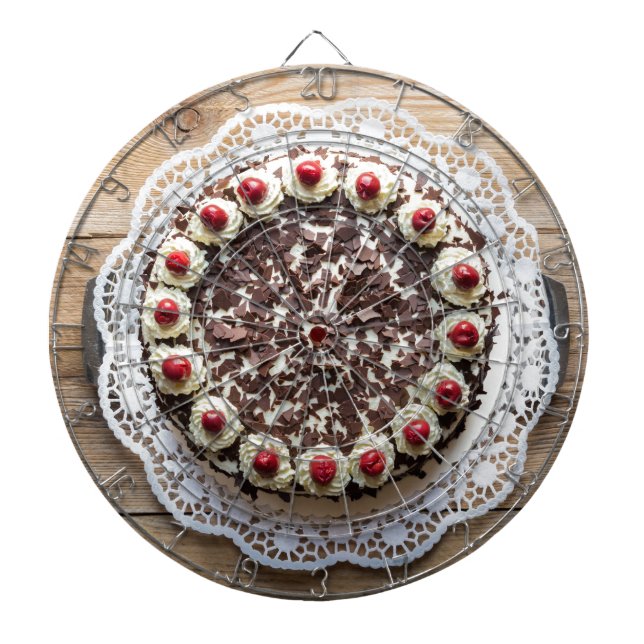 Black Forest cake on rustic wood Dartboard (Front)