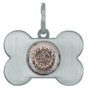 Black Forest cake on rustic wood Pet ID Tag