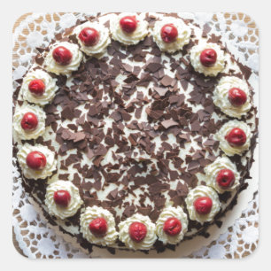 Black Forest cake on rustic wood Square Sticker