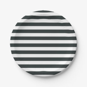 Black Forest Green and White Stripes Paper Plate