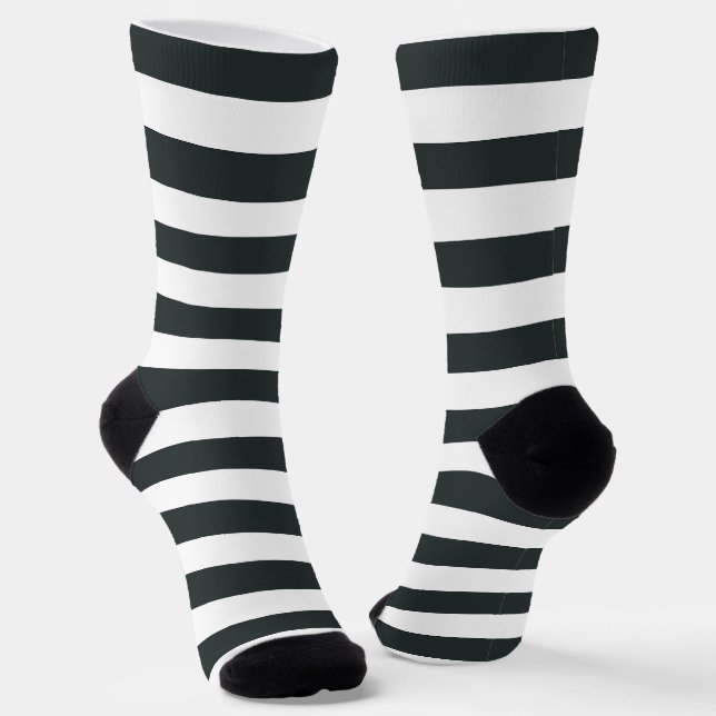 Black Forest Green and White Stripes Socks (Angled)