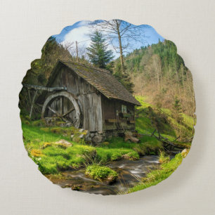 Black Forest Grist Mill Germany Round Cushion