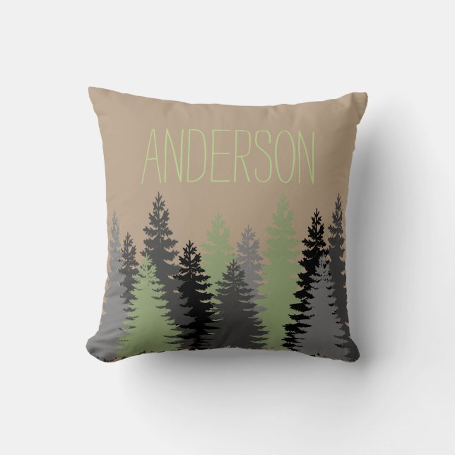 Black Forest Woods Pine Tree Custom Name Cushion (Front)