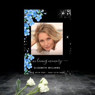 Black forget me not floral photo memorial funeral poster