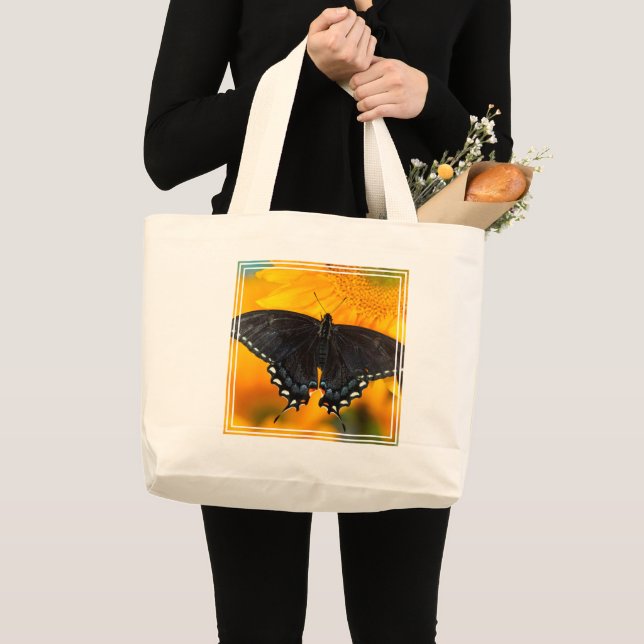 Black Form Of Eastern Tiger Large Tote Bag (Front (Product))
