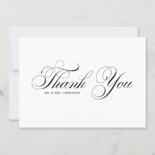Black Formal Flourish Script Wedding Thank You Card