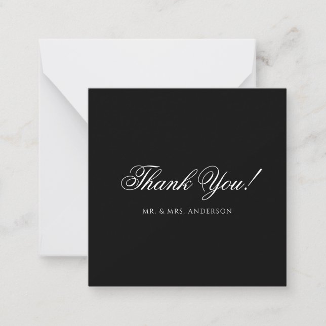 Black Formal Minimalist Script Wedding Thank You Card (Front)