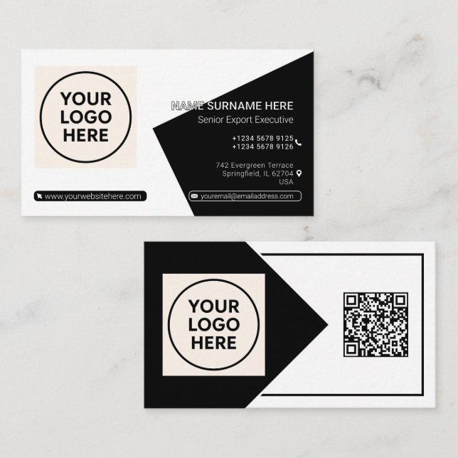 Black Formal QR Code Professional Corporate Modern Business Card (Front/Back)