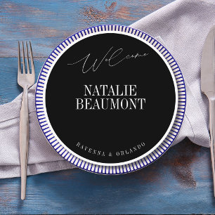Black Formal Round Wedding Guest Place Menu