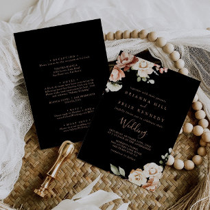 Black Formal Royal Floral Front & Back Wedding Invitation