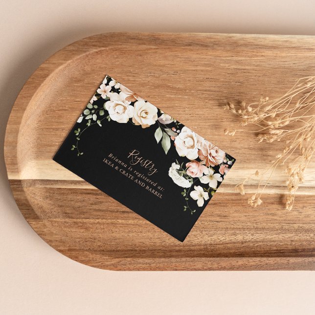 Black Formal Royal Floral Wedding Gift Registry Enclosure Card (Creator Uploaded)
