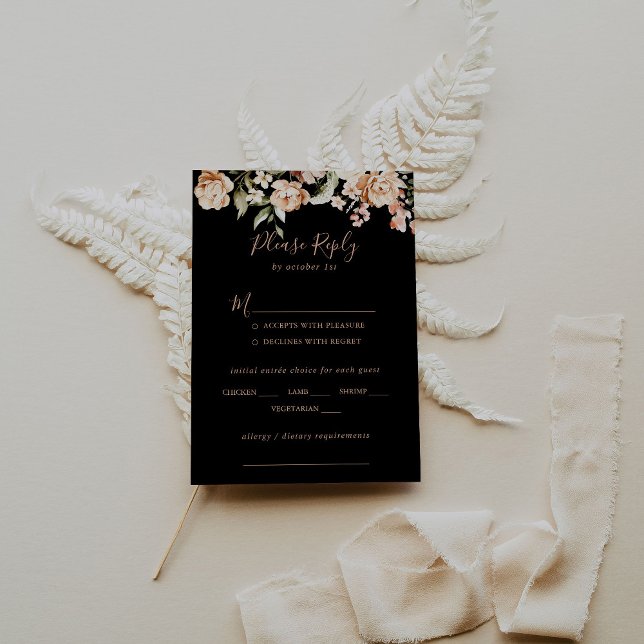Black Formal Royal Floral Wedding Menu Choice RSVP (Creator Uploaded)