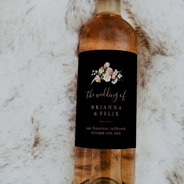 Black Formal Royal Floral Wedding Wine Labels (Creator Uploaded)