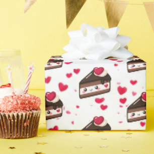 Black Forrest Cake and Hearts, Yummy Cake Wrapping Paper