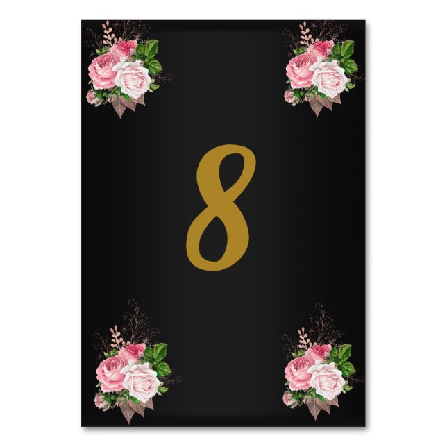 Black Four Pink Floral Bouquet TABLE NUMBER (Front)