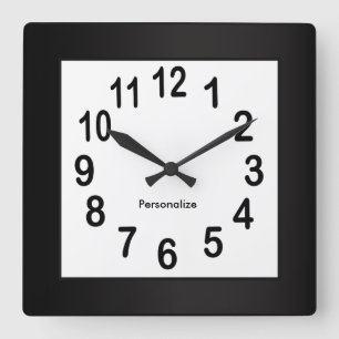 Black Frame and Numbers   DIY Background Colour Square Wall Clock
