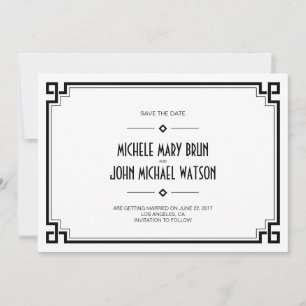 Black Frame Art Deco White Save the Date Card