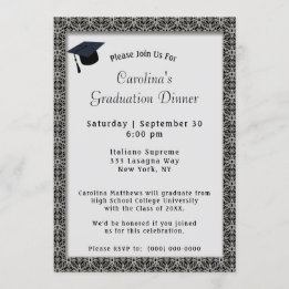 Black Frame Dinner Cap Grey Graduation Invitation