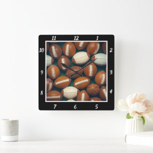 Black Frame Football Pattern Square Wall Clock