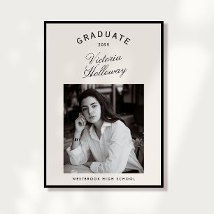 Black Frame Ivory Graduation One Photo Announcemen Invitation