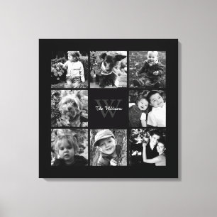 Black Frame Monogrammed Photo Collage Canvas Print
