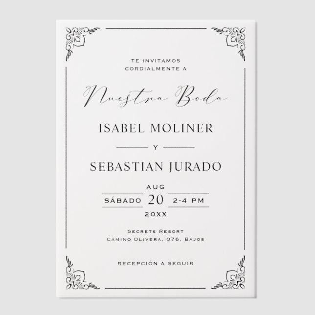 Black Frame Motif Nuestra Boda Spanish Wedding Vellum Invitations (Front)