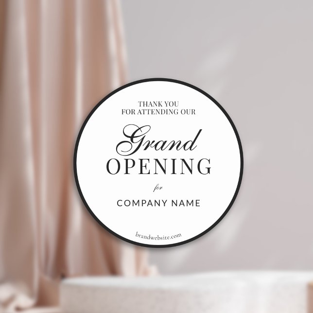 Black Frame Script Business Name Grand Opening  Classic Round Sticker (Creator Uploaded)