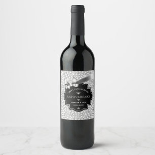 Black Frame White Glitter 25th Wedding Anniversary Wine Label
