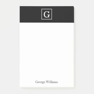 Black Framed Monogram Personalised Post-it Notes