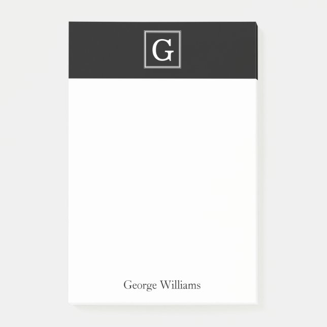 Black Framed Monogram Personalised Post-it Notes (Front)