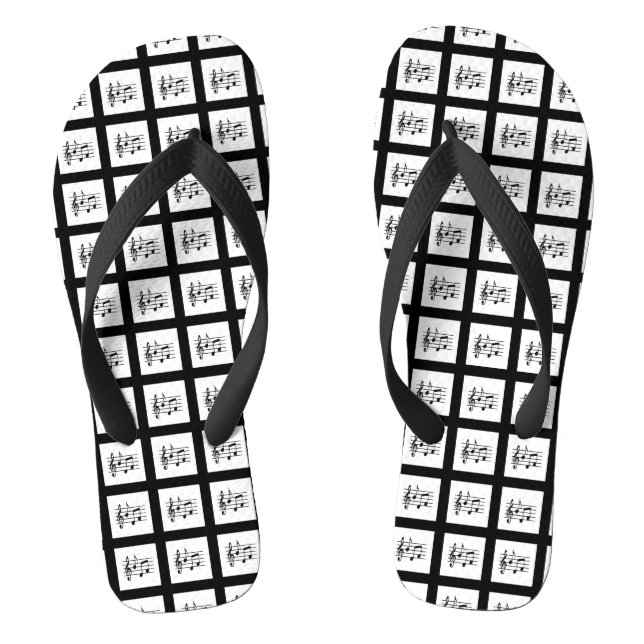 Black Framed Musical Squares Thongs (Footbed)