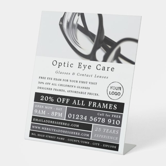 Black Frames, Optician, Technical Practitioner Pedestal Sign (Front)
