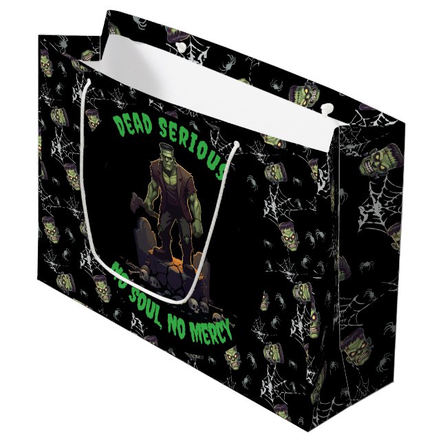 🖤 Black Frankenstein Halloween Gift Bag 💀🎃 (Front Angled)