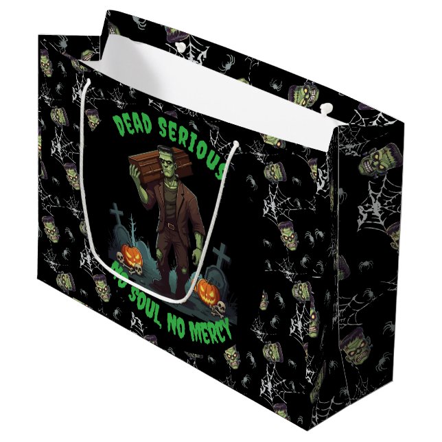 🖤 Black Frankenstein Halloween Gift Bag 💀🎃 (Front Angled)