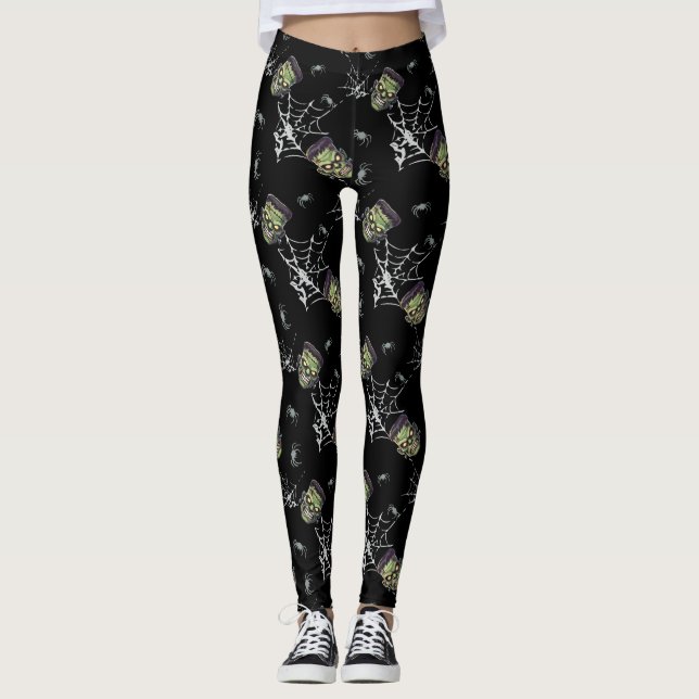🖤 Black Frankenstein Halloween Leggings 🎃💀 (Front)