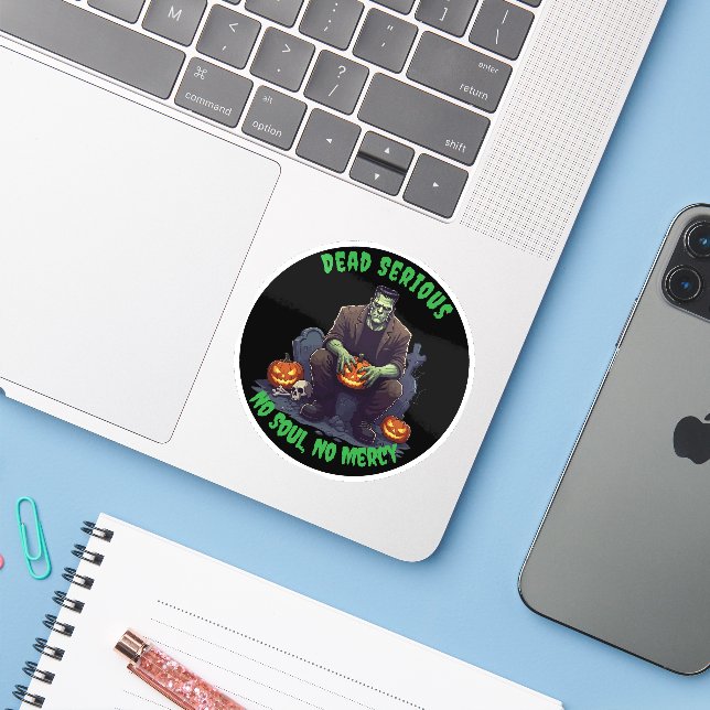 🖤 Black Frankenstein Halloween Sticker 💀🎃 (Laptop w/ iPhone)