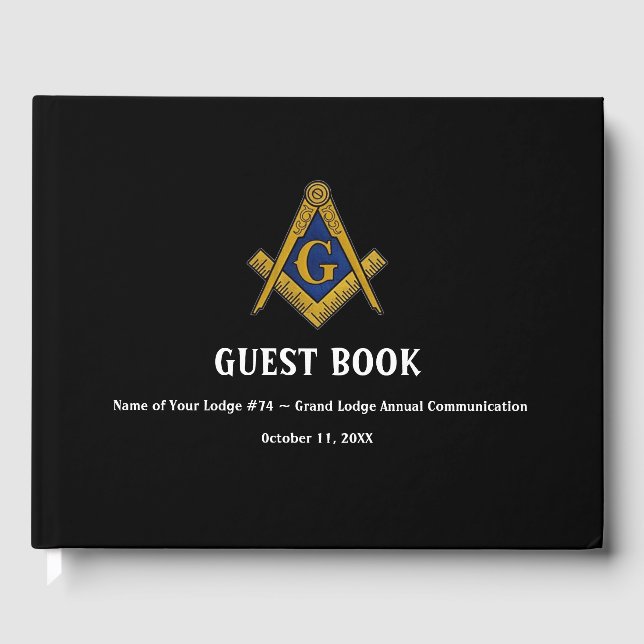 Black Freemasons Masonry Square and Compass Guest Book (Front)