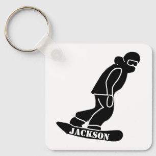 Black Freeride Snowboarder Snowboarding Stencil Key Ring