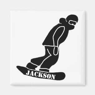 Black Freeride Snowboarder Snowboarding Stencil Magnet