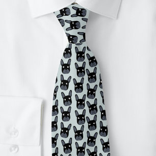 Black French Bulldog Blue Neck Tie