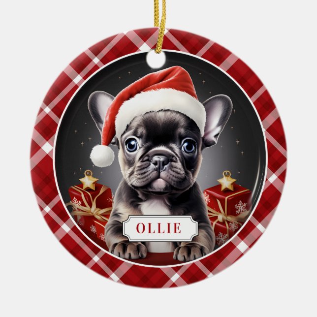 Black French Bulldog Ceramic Circle Ornament (Front)