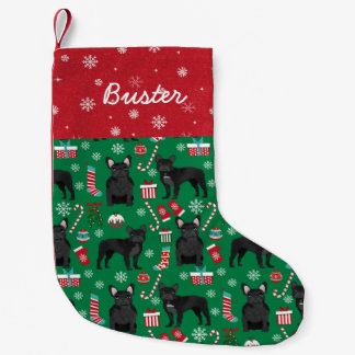 Black French Bulldog custom name dog Small Christmas Stocking